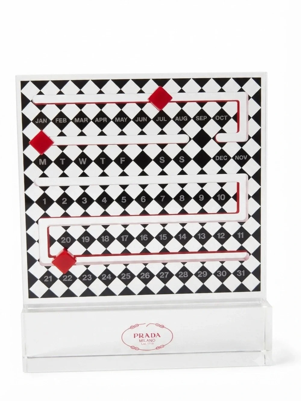 Prada Black & White Acrylic Perpetual Calendar with Red Markers